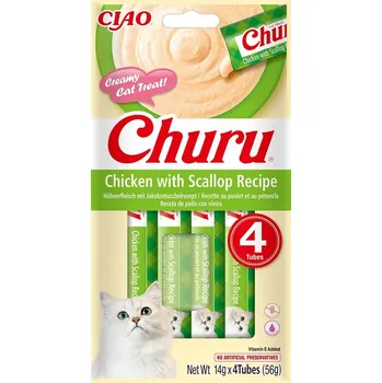 Pamlsek pro kočku INABA Cat Churu Creamy Treat Chicken Scallop Kuřecí Hřebenatky 4x14 g