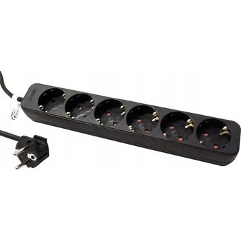 Elektrická zásuvka ROLINE Násobná zásuvka 16A,6x zásuvka DE,CEE 7/7(M)-6x 7/3(F), černá, 1,5m