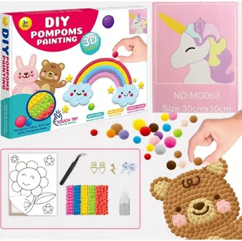 Obraz VÝŠIVKA Z BAMBULÍ BAMBULKAMI KULIČKY VYLEPOVACÍ VYLÉVACÍ OBRAZ PLÁTNO SADA