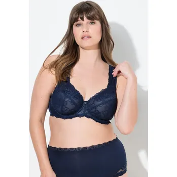 Podprsenka Ulla Popken, Plus size Podprsenka s kosticemi, krajka, široká ramínka, košíčky B-F pro plnoštíhlé nadměrná velikost, 822855139-1074, modrý, 105B, Nadměrné velikosti, Plus size oblečení, Oblečení pro boubelky, Oblečení pro baculky, Oblečení pro plnoštíhlé,
