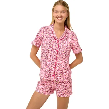 Dámské pyžamo Bavlněné dámské pyžamo s knoflíky Vamp 22285 pink blossom velikost S