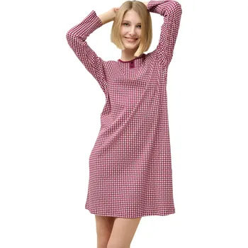 Dámské noční prádlo Dámská bavlněná noční košile s knoflíčky Vamp 23223 red beet velikost XL