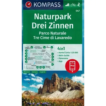 KOMPASS Wanderkarte 047 Naturpark Drei Zinnen, Parco Naturale Tre Cime di Lavaredo 1:25.000. 1:25`000: 4in1 Wanderkarte mit Aktiv Guide und Panorama inklusive Karte zur offline Verwendung in der KOMPA Kolektiv autorů