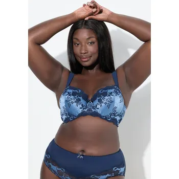 Podprsenka Ulla Popken, Plus size Podprsenka s kosticemi, měkké košíčky, krajka, košíčky B-G pro plnoštíhlé nadměrná velikost, 843650707-1115, modrý, 110F, Nadměrné velikosti, Plus size oblečení, Oblečení pro boubelky, Oblečení pro baculky, Oblečení pro plnoštíhlé,