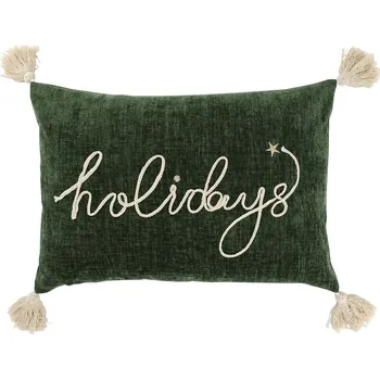 Povlak na dekorativní polštářek Zelený sametový povlak na polštář se střapci Aix Holidays - 50*35 cm