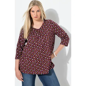 Dámské tričko Ulla Popken, Plus size Tričko, vzor perníčků, A střih, výstřih do V, 3/4 rukávy pro plnoštíhlé nadměrná velikost, 844894352-1130, nachový, 50/52, Nadměrné velikosti, Plus size oblečení, Oblečení pro boubelky, Oblečení pro baculky, Oblečení pro plnoštíhlé,