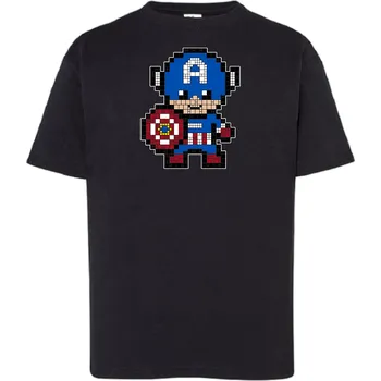 Chlapecké tričko detske-levne-bavlnene-tricko-potisk-pixel-kapitan-Amerika Barva: Black -černá, Dětská bavlněná trička JHK: M