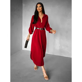 Dámská košile Bordó dlouhé košilové maxi šaty NESSY Velikost: ONESIZE