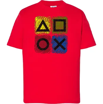 Chlapecké tričko detske-levne-bavlnene-tricko-potisk-playstation Barva: Red - červená, Dětská bavlněná trička JHK: XL
