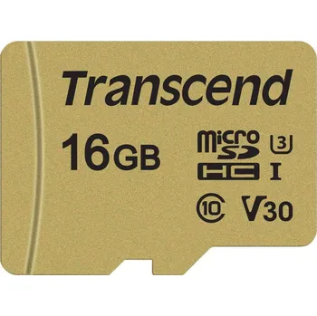 Paměťová karta TRANSCEND MicroSDHC karta 16GB 500S, UHS-I U3 V30 + adaptér TS16GUSD500S