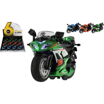 autíčko Teddies Motorka závodní kov/plast na zpětné natažení 12 cm na baterie se světlem, zvukem 3 barvy (1 ks)