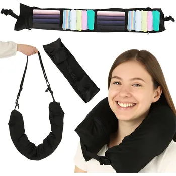 Cestovní polštářek Cestovní polštář cestovní rohovková opěrka hlavy opěrka krku úložný prostor pro plnění černá KX3084