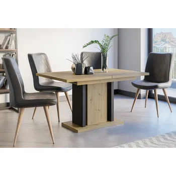 Jídelní stůl Jídelní stůl JANGA rozkládací 140-180x90 cm, dub artisan a matná černá