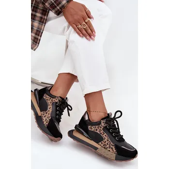 Dámské tenisky Kožené dámské tenisky na platformě leopardí vzor Artiker 55C0089 Barva: Černá, Velikost: 39