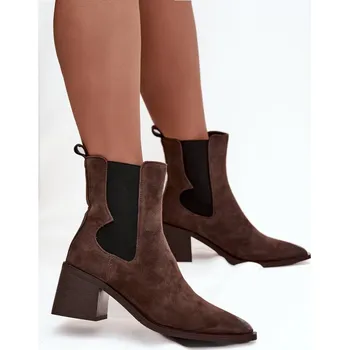 Dámské kozačky Kožené semišové dámské boty na podpatku s vyhříváním Artiker 57C0047 Barva: Béžová, Velikost: 41