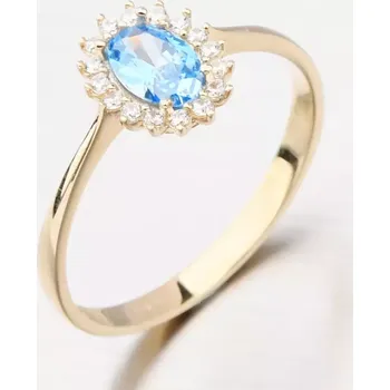Prsten Dámský prsten žluté zlato 585 zirkon s akvamarín 11-322 velikost 60