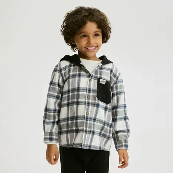 Reserved - Kostkovaná košile s kapucí - světle šedá - 022FO-09X - 022FO-09X-98