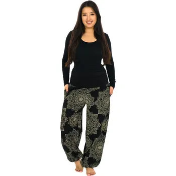 Dámské kalhoty Himalife Kalhoty Mandu - černá s béžovou Velikost: XXL/3XL - Móda pro plnoštíhlé, Oblečení nadměrné velikosti