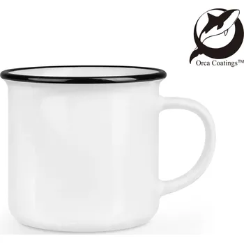 Bílý keramický plecháček TOM 250 ml ORCA Coating s barevným lemem - černý sublimace termotransfer