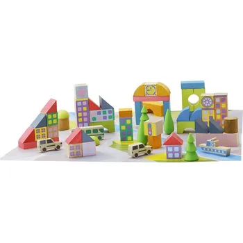 ostatní stavebnice Jeujura Dřevěná stavebnice Městečko z kostek 50 dílů