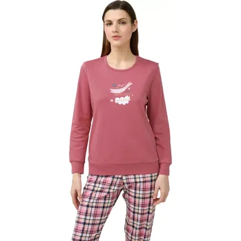 Dámské pyžamo Dámské bavlněné pyžamo s potiskem a kostkovanými kalhotami Vamp 23214 pink wood velikost L