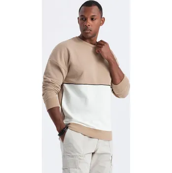 Pánská mikina Pánská mikina OVERSIZE s kontrastním prolínáním barev - béžová V2 B1673 - XL