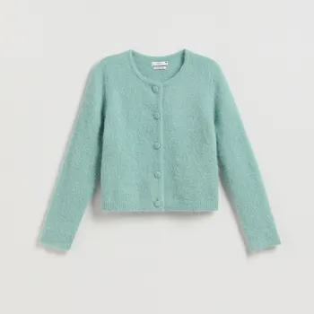 Dámský svetr Reserved - Kardigan s příměsí vlny z alpaky - světle tyrkysová - 352ID-60X - 352ID-60X-L