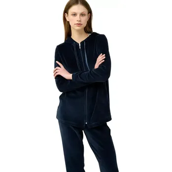 Dámské pyžamo Dámská bavlněná souprava s kapucí a zipem Vamp 23116 blue blazer velikost S