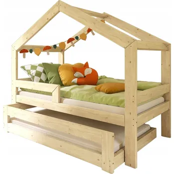 Dětská postel Domečková postel dvojitá výsuvná patrová 160x80 + zábrana + 2 rošty W5