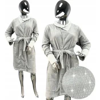 Dámský župan DÁMSKÝ ELEGANTNÍ LESKLÝ ŠEDÝ TEPLÝ ŽUPAN DO NEMOCNICE ŽUPAN S/M