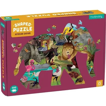 Puzzle Mudpuppy Puzzle Africké safari ve tvaru slona 300 dílků