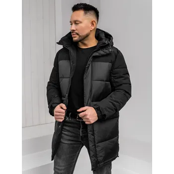 Pánská parka Černá pánská prodloužená prošívaná zimní bunda s kapucí Bolf31M5016A1 - XL/54