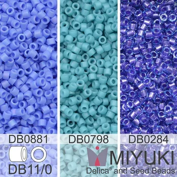 Korálek Korálky Miyuki Delica 11/0. Barevné variace č. 17 DB0284, DB0881, DB0798. Balení 3x5g