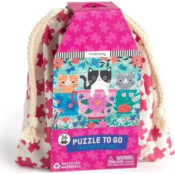 Puzzle Mudpuppy Puzzle Koťata v hrnku na čaj v látkovém pytlíku 36 dílků
