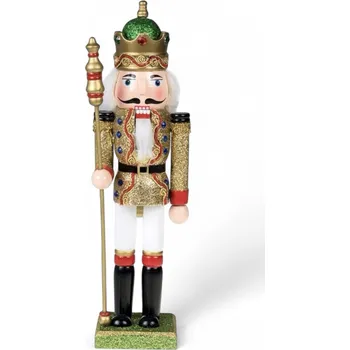 Vánoční dekorace Vánoční dekorace louskáček - Zlato-zelený třpytivý s holí (30 cm)