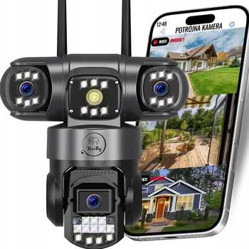 IP kamera Venkovní otočná WiFi kamera 3x4MP s trojitým objektivem, zoomem, alarmem, detekcí pohybu a IP krytím (Smart)