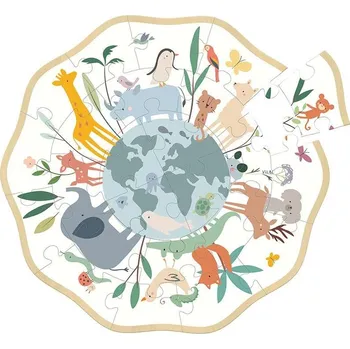 Dřevěná hračka Vilac Kulaté 24dílné puzzle Svět od Sarah Betz