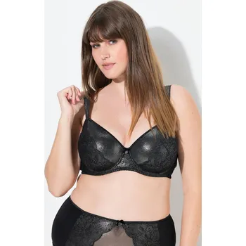Podprsenka Ulla Popken, Plus size Podprsenka s kosticemi, krajka, metalický efekt, měkké košíčky, košíčky B-G pro plnoštíhlé nadměrná velikost, 843412100-1100, černý, 85D, Nadměrné velikosti, Plus size oblečení, Oblečení pro boubelky, Oblečení pro baculky, Oblečení 