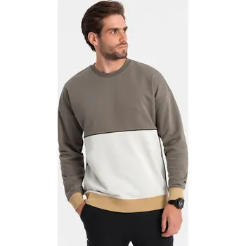 Pánská mikina Pánská mikina OVERSIZE s kontrastním prolínáním barev - khaki V7 B1673 - XL