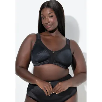 Podprsenka Ulla Popken, Plus size Podprsenka minimizer, satén, krajka, bez kostic, košíčky C-F pro plnoštíhlé nadměrná velikost, 841485100-1095, černý, 110D, Nadměrné velikosti, Plus size oblečení, Oblečení pro boubelky, Oblečení pro baculky, Oblečení pro plnoštíhlé