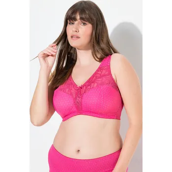 Podprsenka Ulla Popken, Plus size Odlehčující podprsenka, puntíky, krajka, bez kostic, košíčky C-F pro plnoštíhlé nadměrná velikost, 830454803-1094, růžový, 105D, Nadměrné velikosti, Plus size oblečení, Oblečení pro boubelky, Oblečení pro baculky, Oblečení pro plnoš