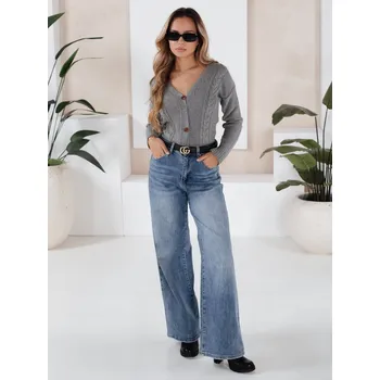 Dámský svetr Světle šedý kratší svetřík MELANIA MY1654 Velikost: ONE SIZE