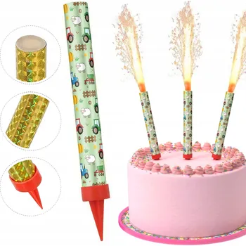 Dortová svíčka SVÍČKA DORTOVÁ FONTÁNA RACA K NAROZENINÁM - TRAKTOR POLE 12 cm