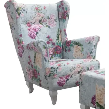 Křeslo Křeslo ušák Royal I, modrá+květy ( růže 3995/102+bílé)