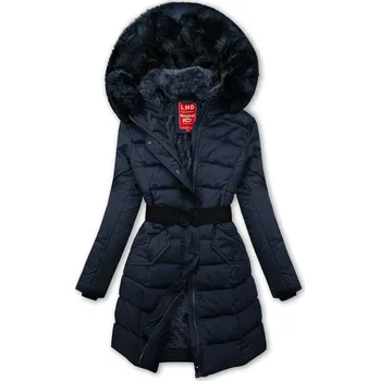 Tmavě modrá zimní bunda s páskem