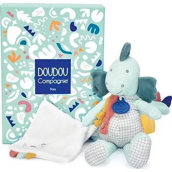 plyšák Doudou Dárková sada - Plyšový dinosaurus s dečkou 25 cm zelený