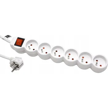 Elektrická zásuvka VALUE Vícenásobná zásuvka 230V/16A,6x CZ,CEE 7/7(M)-6x7/5(F),vyp.,bílá,3m