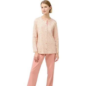 Dámské pyžamo Dámské bavlněné pyžamo s knoflíkovým zapínáním a květinovým vzorem Vamp 23332 pink tan velikost M