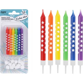 Dortová svíčka NAROZENINOVÉ SVÍČKY BAREVNÉ HVĚZDIČKY DORT 12 Ks