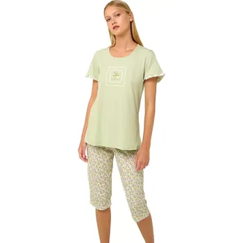Dámské pyžamo Dámské bavlněné pyžamo s kapri kalhotami Vamp 22233 green fog velikost L